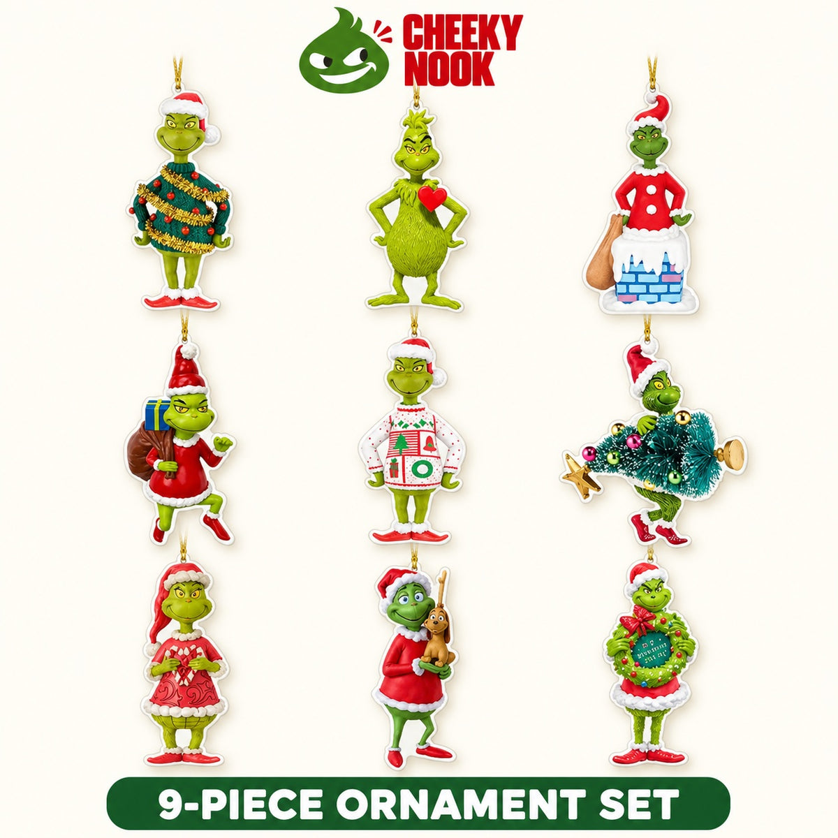Grinch Christmas Ornaments — 9-Piece Set